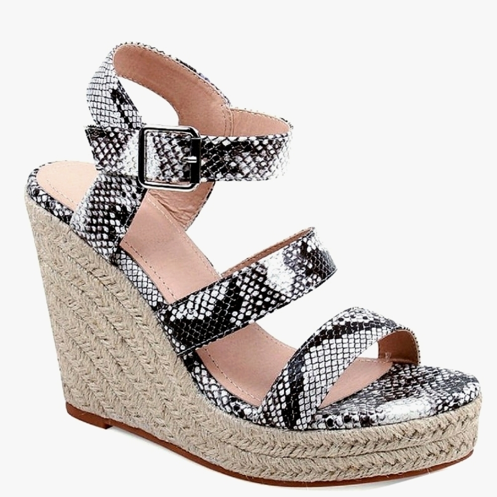 AMERICAN METTLE PLATFORM ESPADRILLE SNAKESKIN SANDALS